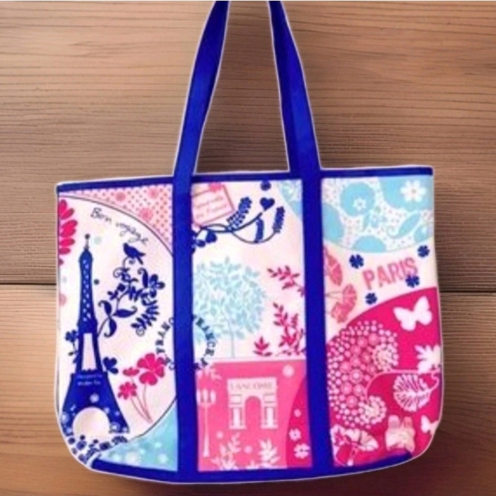 LANCOME Bon Voyage Paris Pink & Blue Tote Bag - Picture 5 of 5